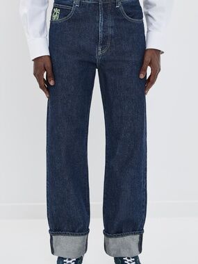 MARNI Wide Leg Denim Trousers Size 34 Blublack Unwashed Rigid contrast embroided